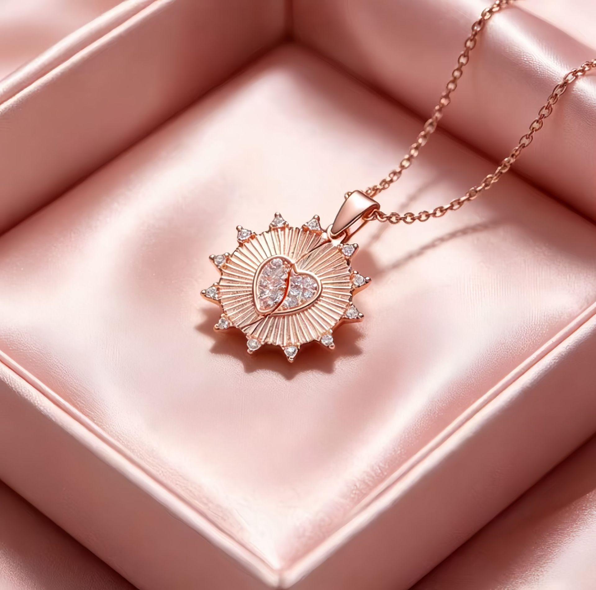 Sunflower Heart Wings Engravable Stainless Steel Necklace – Customizable, Non-Fading, Light Luxury