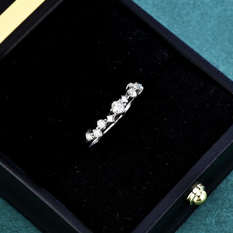 S925 Sterling Silver Bright Galaxy Moissanite Ring Women's Niche High-end Light Luxury Ring Jewelry