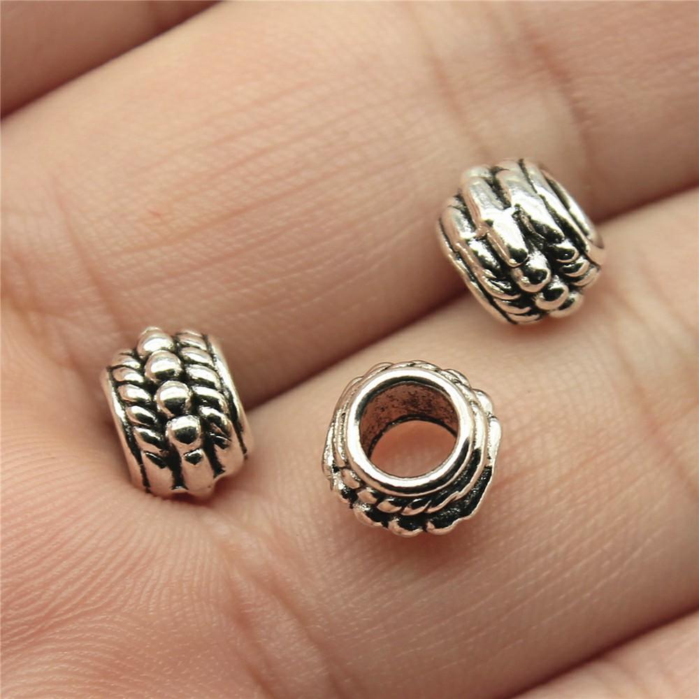 20pcs Big Hole Round Carved Spacer Beads For Jewelry Making Antique Silver Color DIY Crafts Making Findings Handmade Findings