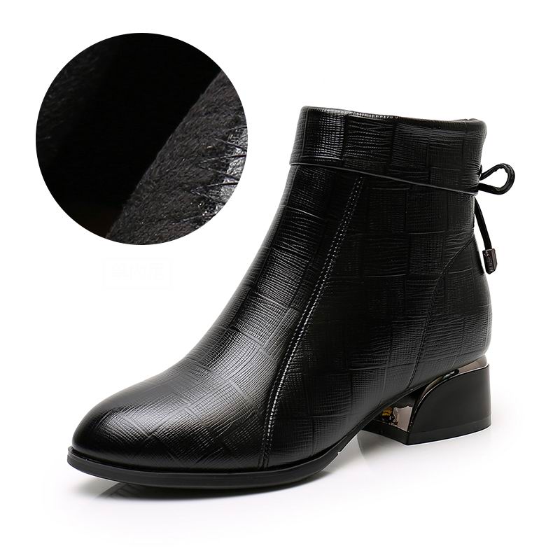 Fashion GKTINOO New Ankle Boots Women Pointed Toe Thick Heels Genuine Leather Shoes Short Boots Soft Sole Footwear Plus Size 35-43
