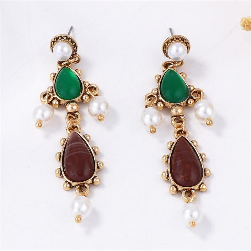 1 Pair Baroque Art Retro Personality Geometric Resin Water Droplet Imitation Pearl Pendant Earrings