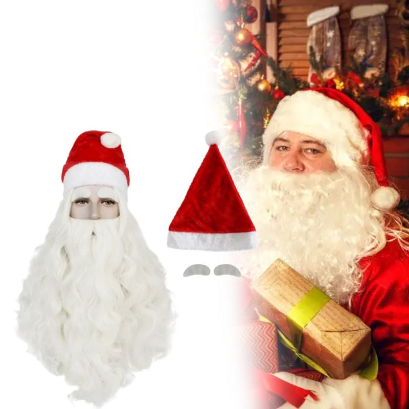 Christmas Santa Wig And Beard Set For Men With Long White Hair For Holiday Party Costumes