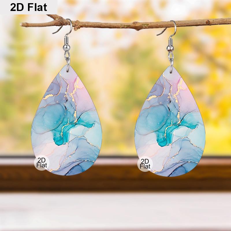 2D Flat, 6 Pairs Colorful Marble Pattern PU Leather Earrings Abstract Water Ripples Earrings Trendy Female Earrings Fashion All-match Earrings Jewelry