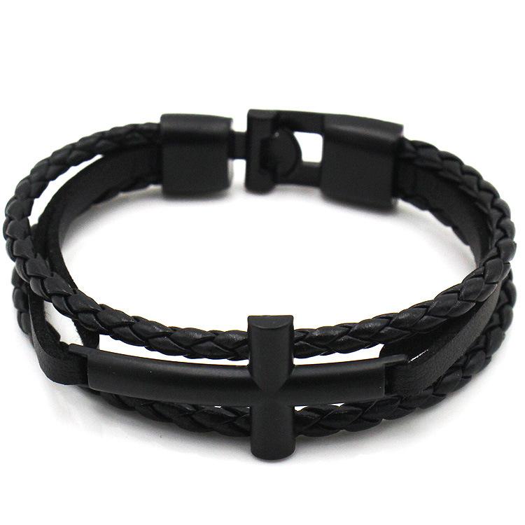 Fashion Cross Charm Bracelet Men Braided Leather Rope Bracelets Bangles Luxury Jewelry Gift Wholesale