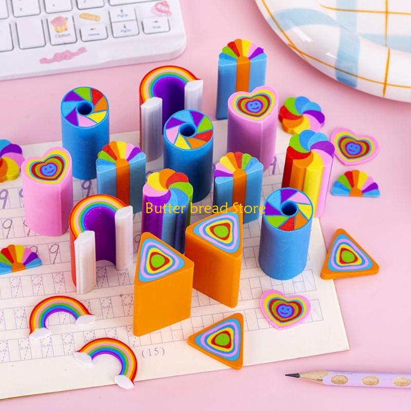 W89C Creative Erasers Rainbow Eraser Painting Erasers Pencil Erasers for Student