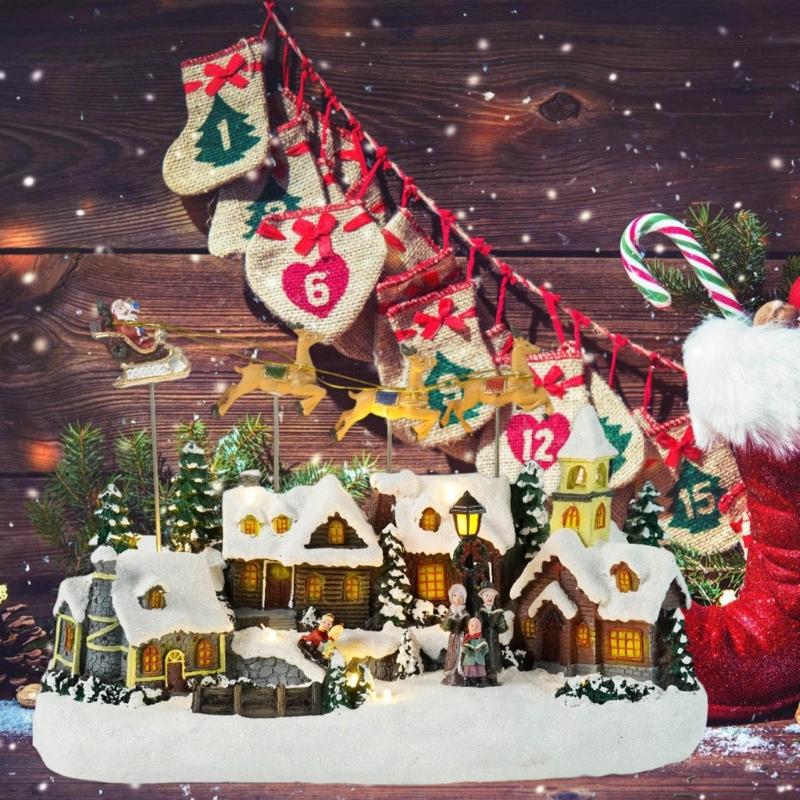 Musical Light Up Reindeer Christmas Ornament Resin Village House Festival Table Decoration For Living Room Bedroom