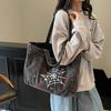 Vintage Gothic Anime Spider Web Printed Denim Bag Casual Commuter Large Capacity Shoulder Oblique Span Bag