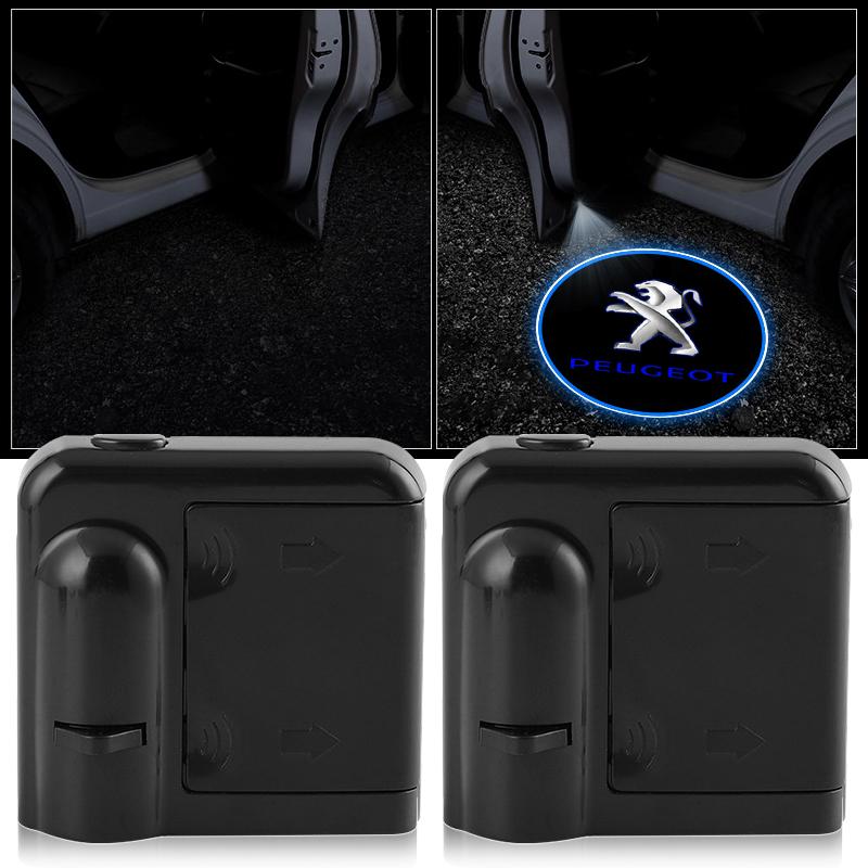 2 Peças Emblema de Porta de Carro Luz LED Lâmpada de Boas-Vindas Projetor Laser Sem Fio Para Peugeot 206 208 306 307 308 407 408 508 2008 3008 407 508 2008 5008 307 308