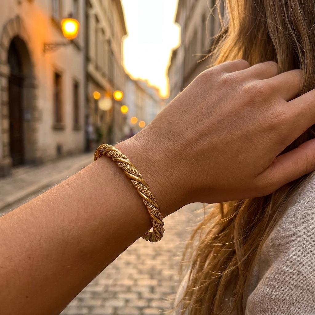 Stainless Steel Gold Color Twisted Bangles for Men Adjustable Wide-face Mesh Braided Cuff Bangles Classic Vintage Jewelry Gifts