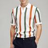 Herren Strick T-Shirt Revers Kurzstrick T-Shirt Ärmel Geripptes Hemd Atmungsaktiv Gestreift
