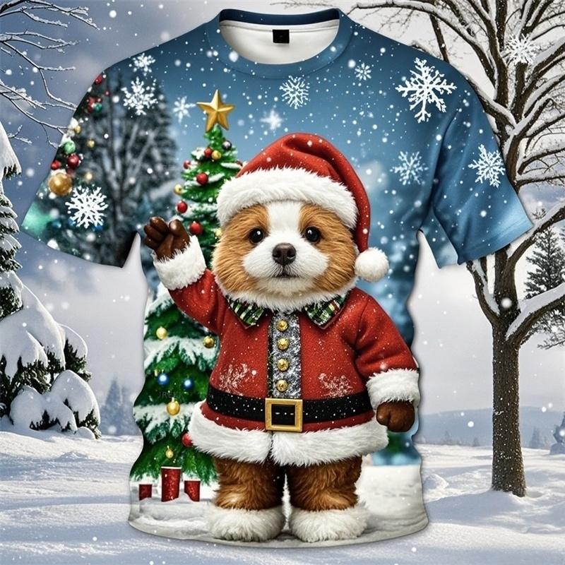 2025 3D Print Santa Claus Christmas T-Shirt Short Sleeve Children's Holiday Celebration Clothing for Boys And Girls