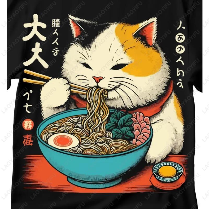 Ramen Cat Lover Gift Kawaii Alt Clothing Anime Japanese Foodies Tshirt Men Women Kitty Tees All Match Cotton Comfortable Tops