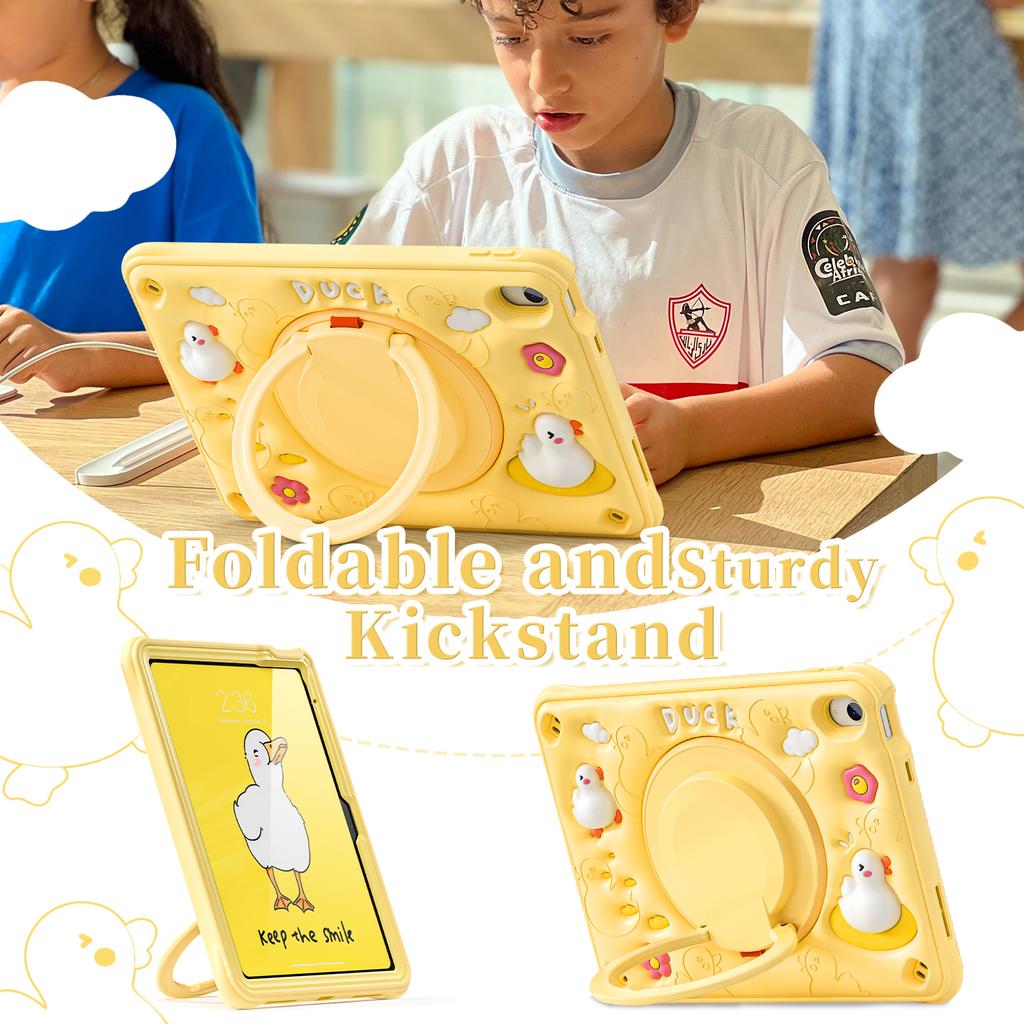 For iPad (2025)/10.9 (2022) Case Cartoon Duck Kickstand PC+Silicone+TPU Tablet Cover
