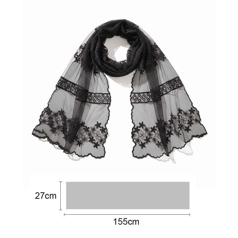 Embroidered Flower Sunscreen Shawl Breathable Mesh Female Headscarf Retro Lace Scarf  Women