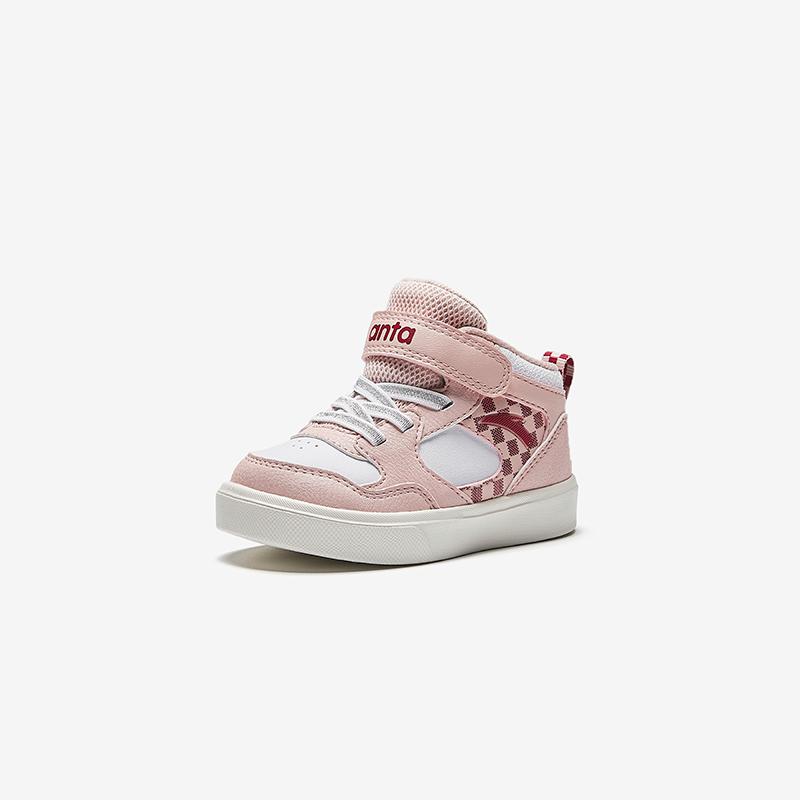 Anta Kids Synthetic Leather Fashion Versatile Warm Waterproof High-Top Walking Shoes Baby shoes Hazy-Pink White A22440050-2