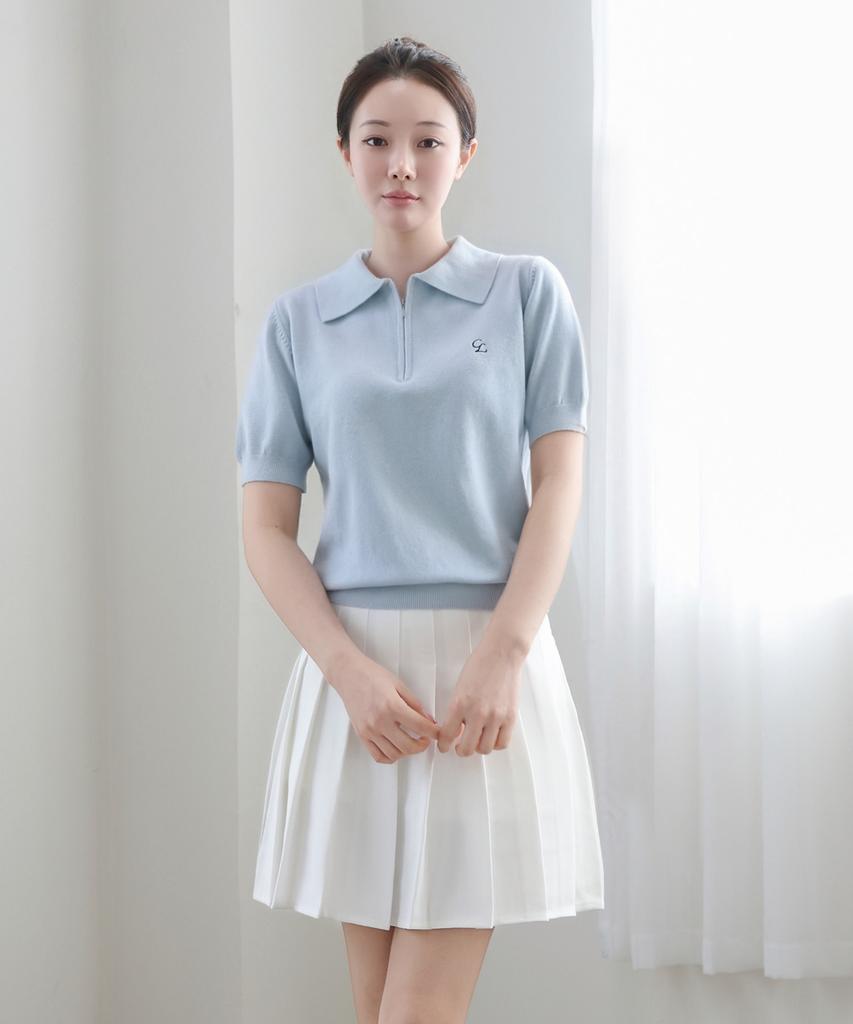 Keulleiseu Zip-Up Short Sleeve Knit_Black