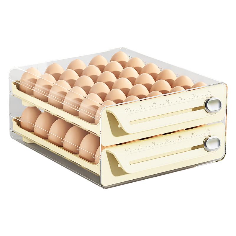 Double Layer Egg Freshness Storage Box with PET Timer - Refrigerator Drawer Style