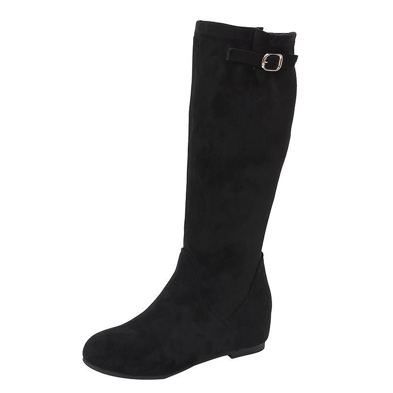 

Soft leather lazy winter elegant stacking boots French thin tall boots thick heel suede fairy wind boots 35 чёрный