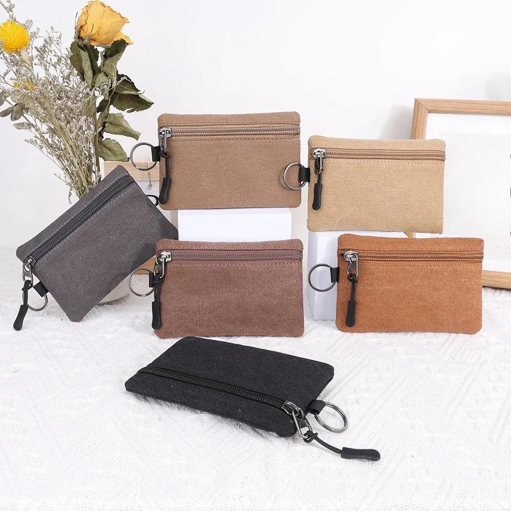 Tuval Mini Madeni Para Cüzdanı Çanta Düz Renk Fermuarlı Anahtar Çantası Para Cebi Çantası Kadın Erkek Küçük Kart Tutucu Bozuk Para Çantaları