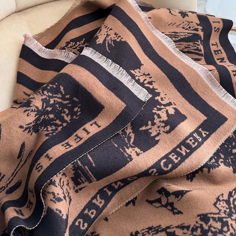 Wind Women'S Double-Sided Imitation Cashmere Thermal Scarf Fashionable High-End Mori Versatile Shawl