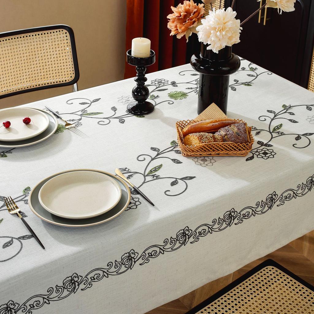Country Tablecloth Striped Embroidery Flower Linen Heavy Duty Cover Kitchen Dining Table Cloth Home Textiles