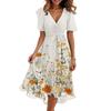 Women's Fashion Casual V Neck Short Sleeve Ruffled Vintage Printed Dresses