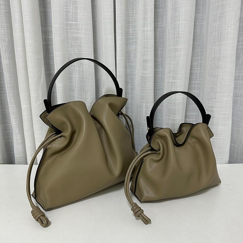 Soft Cowhide Drawstring Bucket Bag Medium Large Small Crossbody Shoulder Handbag Women