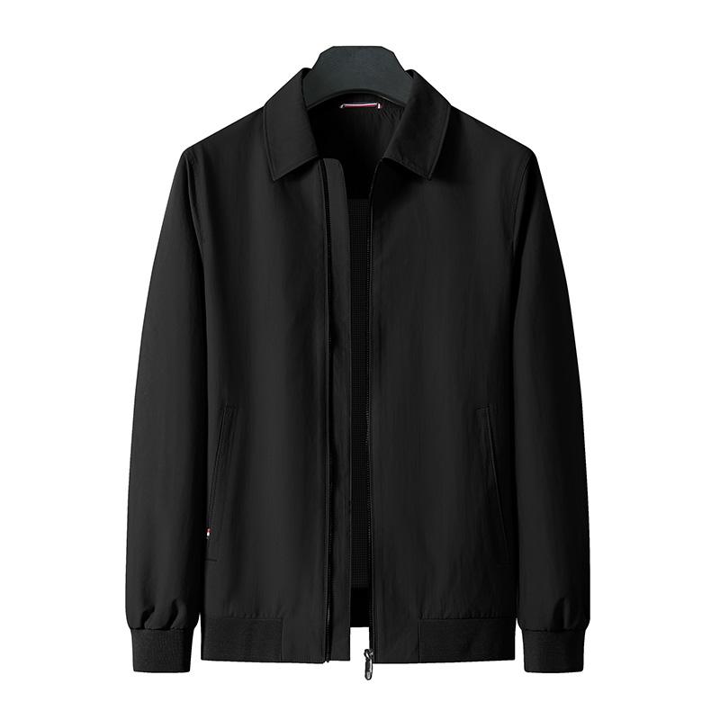 Men s Khaki Lapel Collar Zip Up Lightweight Business Casual Jacket M чёрный