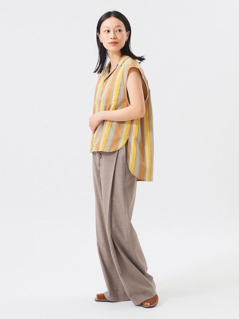 Beams Boy Women's Sleeveless Multi-Stripe S/S Shirt, Beige/Free