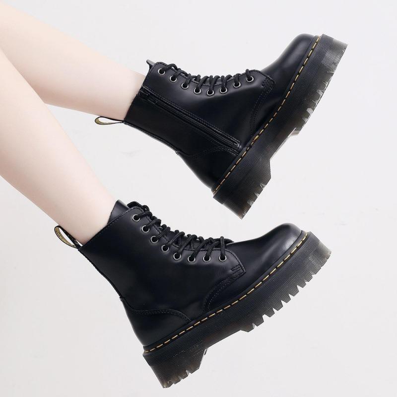 Locomotive-Stiefel mit dickem Bodenloch, seitlichem Reißverschluss, britische Damen-Kurzstiefel, Muffin-Sohle