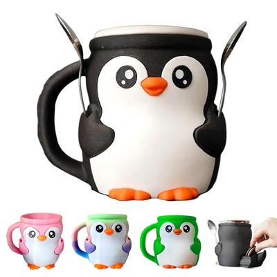 Roztomilý držiak na zmrzlinu s tučniakom, 3D tlačené nádoby na zmrzlinu s nemrznúcou zmesou, lyžičky, obal na plechovky od piva