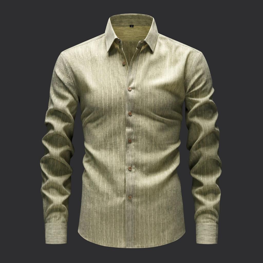 Men's Casual And Trendy Digital Print Gold Thread Striped Long-sleeved Lapel Button-down Shirt