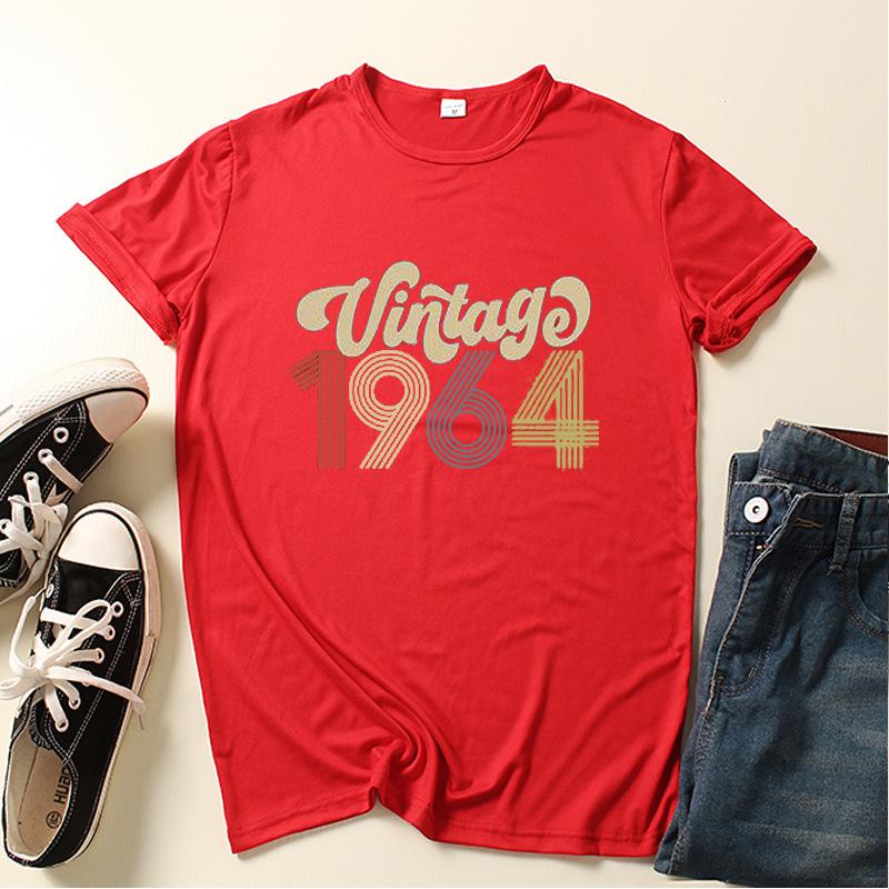 Vintage 1964 Buchstabenaufdruck Damen T-Shirt Kurzarm O-Ausschnitt Locker Damen T-Shirt Damen T-Shirt Oberteile Kleidung Camisetas Mujer