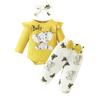 Set Bodysuit cu Mânecă Lungă și Pantaloni cu Fundiță Elefant Bebeluș