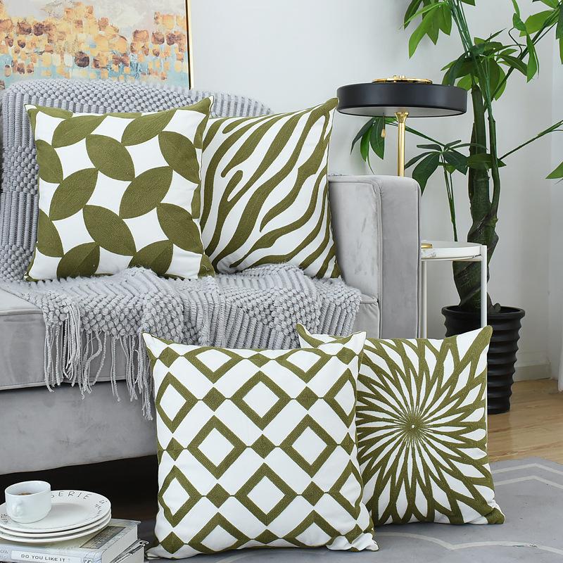 Writing A Notebook Unisex Green Nordic Geometric Embroidered Pillow Case Model Room Soft Decoration Ins Pillow Without Core