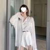 Women's White Striped Long Sleeve Silk Shirt - Loose, Versatile, Sun Protection Jacket for Summer