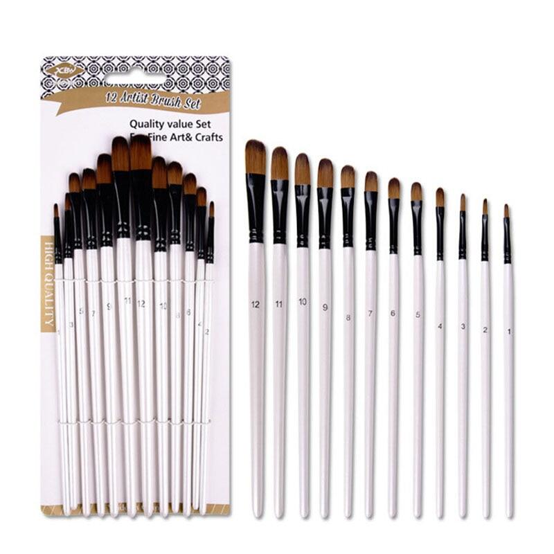 JOWOART 12 Stück Pearl Bai Doppelfarbiges Nylonhaar Lange Birkenstange Ölgemäldestift Nagel Runder Aquarellstift Erschwingliches Set Künstlerbedarf