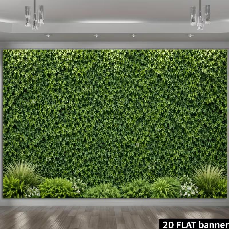 2D Minimalist Green Plant Wall White Tiny Bloom Photo Background