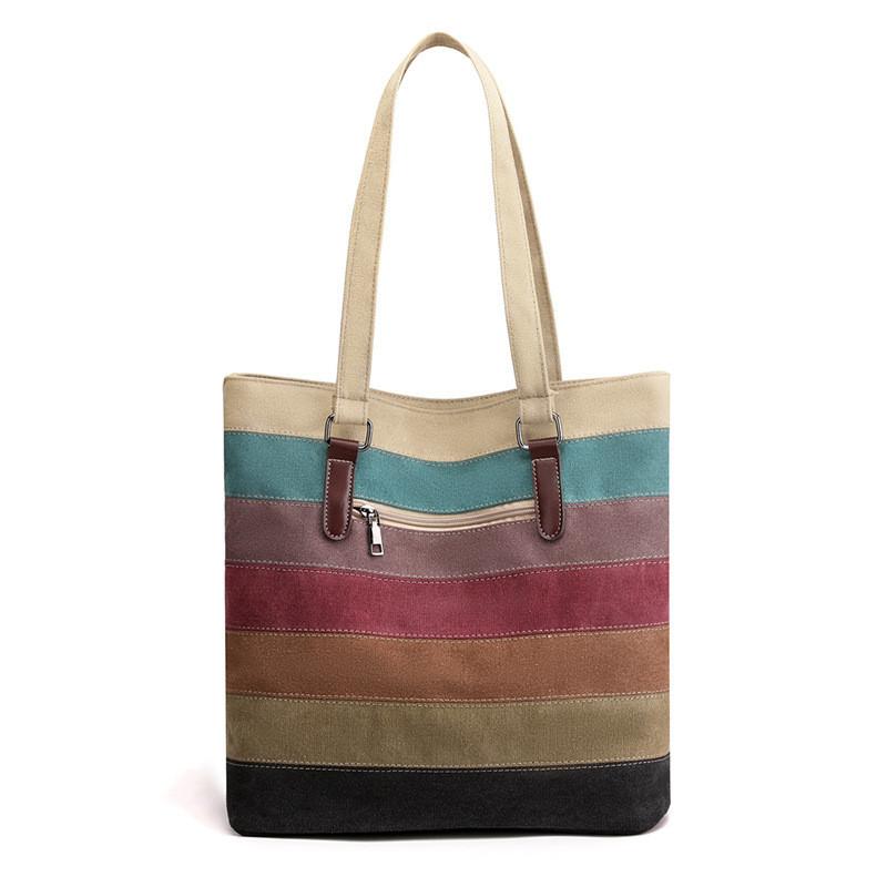 Borsa a Tote in Tela da Donna con Design a Patchwork e Chiusura con Cerniera per Uso Quotidiano