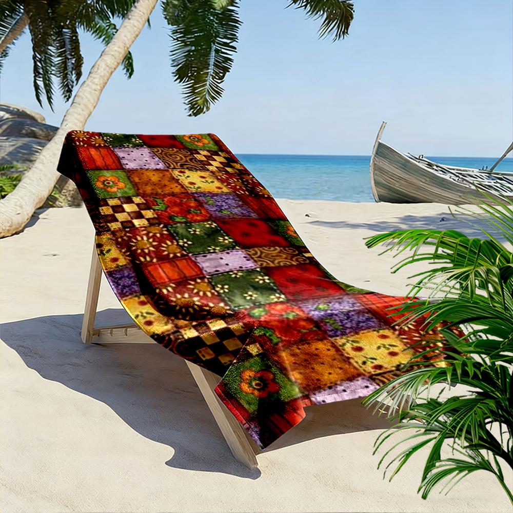 Patchwork Style Colorful Floral Pattern - Beach towel quick-drying for travel outdoor sports jogging beach and swimming