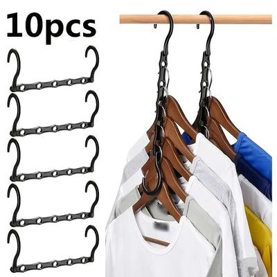 10 Pcs Space Saving Magic Hangers Black Sturdy Plastic Holder Heavy Clothes Organizer For Dorms Apartments Small Closet