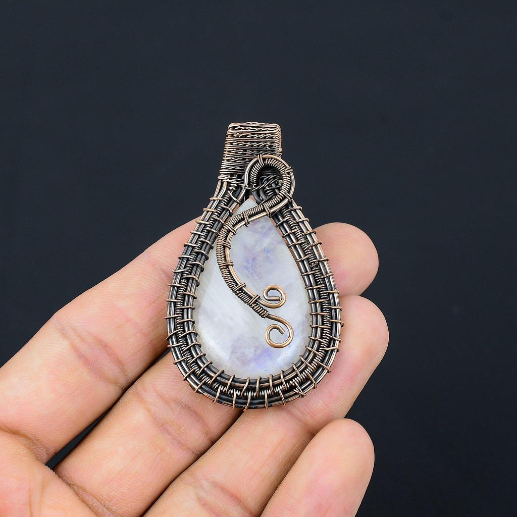 Moonstone 999 Copper Wire Wrapped Pendant, Handmade Gemstone Pendant, Gift For Mom Antique Jewelry