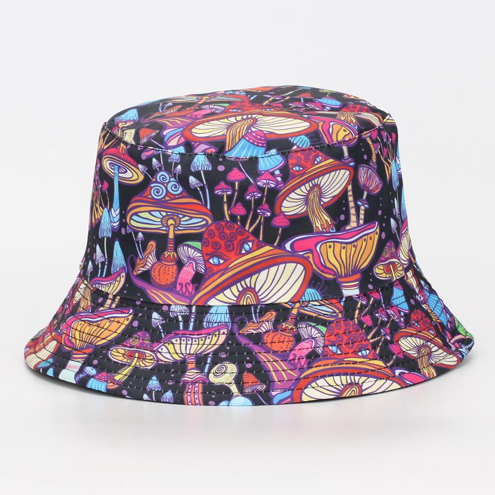 Unisex Bucket Hat with All-Over Mushroom Print Lightweight Breathable Fabric Casual Outdoor Sun Protection Hat for Travel Beach Fishing