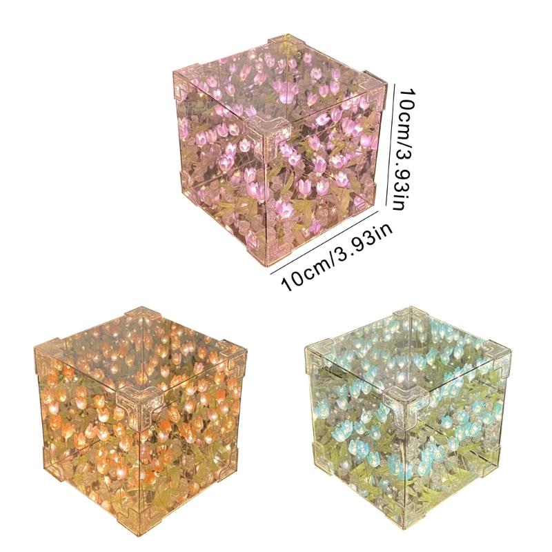Handcrafts Tulips Night Light Set Home Decoration DIY Kits Handmade Flower Cube Lamp Desktop Ornament Table Night Lamp