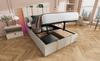 Upholstered Bed USB Type C Charging Single 90x200 Storage Bed Frame, Slatted Frame Made of Wood, Beige Linen Material (With Mattress)
