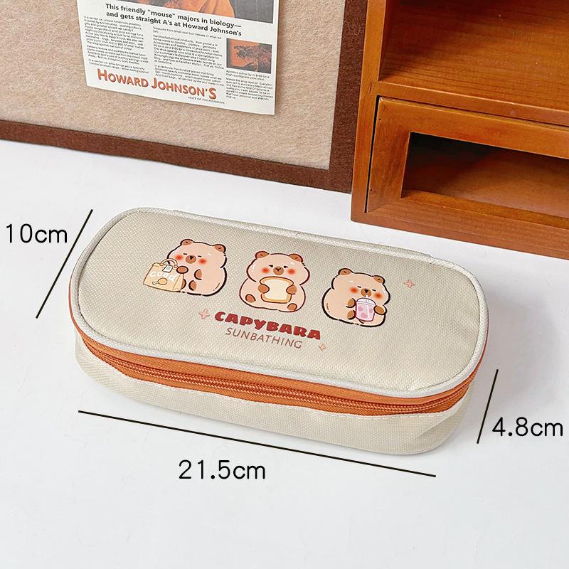 School Supplies Kapibara Canvas Pencil Case Cute Large Capacity Student Simple Pencil  Girl Heart Stationery Box Kawai Gift