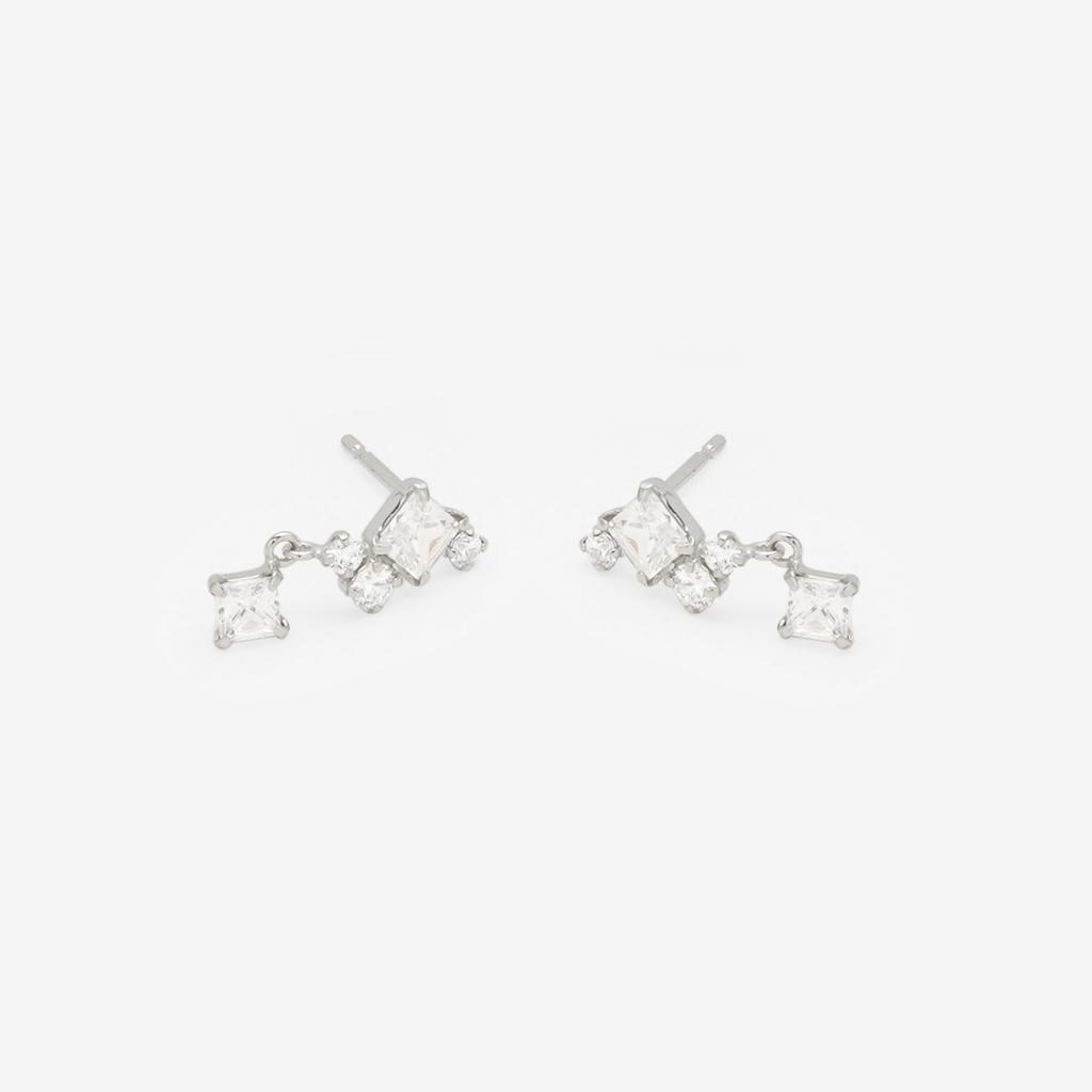 ESTELLE [Official] Women's Earrings, 10K White Gold with Cubic Zirconia, 0222-9384-0019-0000