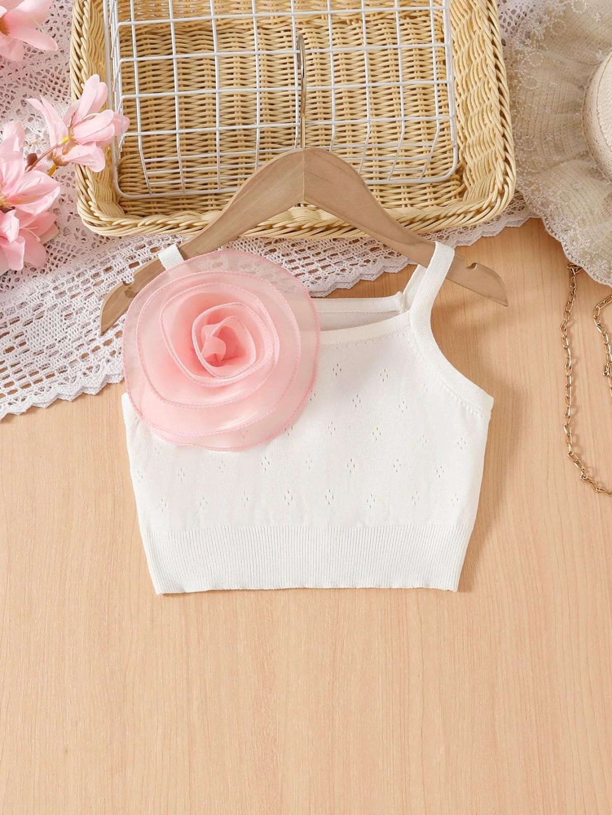 

Вязаный жилет для маленьких девочек во французском стиле с 3D-рюшами на бретелях 130 белый