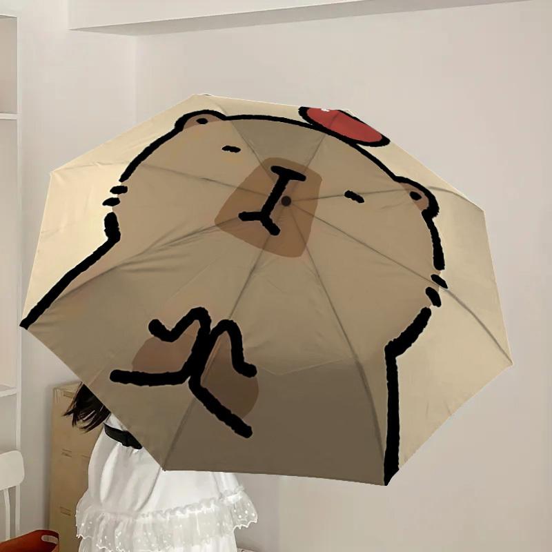 1pc Cute Capybara, Apple Automatic Folding Umbrella, Portable Collapsible Design, 8-Rib Iron Frame, Outdoor Accessory Yy250905069