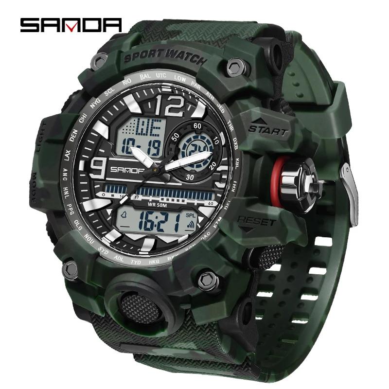 Fashion SANDA Brand 3359 Camo G Style Military Sports Men Led Digital Outdoor Sport Electronic Stopwatch Waterproof Casual Watch